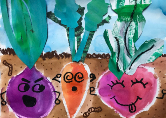 liquid watercolors with kids - root veggies